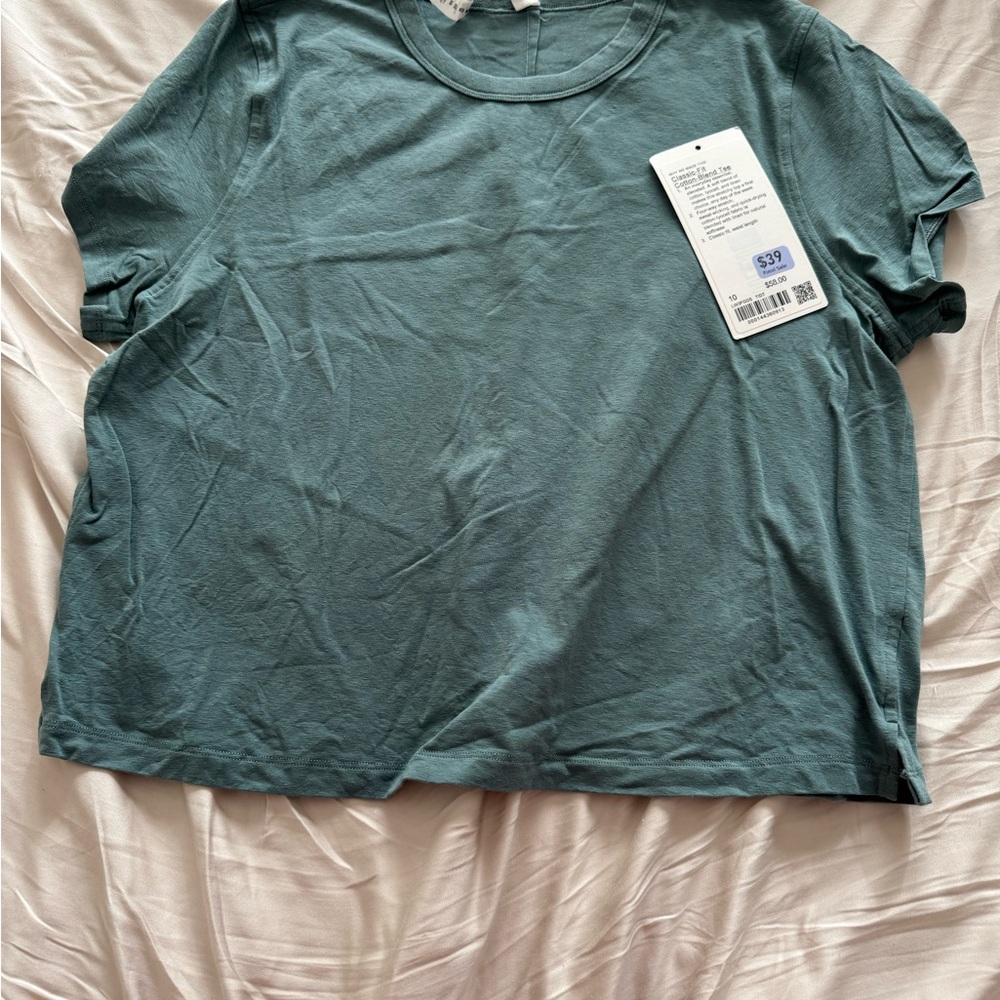 lululemon classic fit cotton blend tee size 10 tidal teal